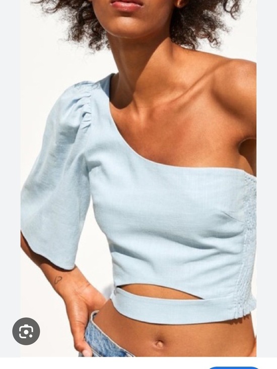 Zara Tops - Women’s One-Shoulder Cutout Crop Top - Light Blue By Zara